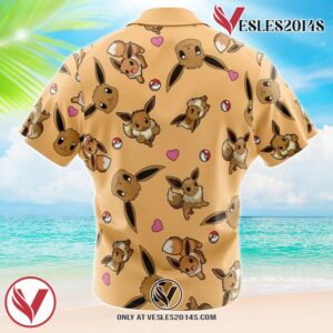 Eevee Pattern Pokemon Hawaiian Button Up Shirt, Perfect Gifts For Anime Lovers - Vesles2014S 1