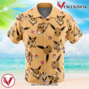 Eevee Pattern Pokemon Hawaiian Button Up Shirt, Perfect Gifts For Anime Lovers - Vesles2014S