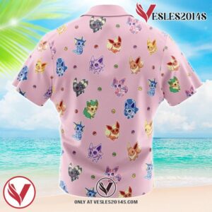 Eevelutions Pattern Pokemon Pattern Hawaiian Button Up Shirt, Perfect Gifts For Anime Lovers - Vesles2014S 1