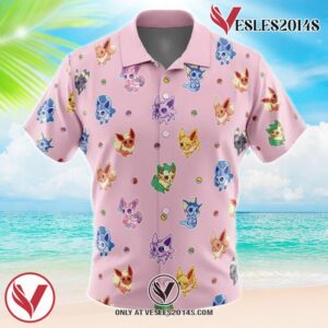 Eevelutions Pattern Pokemon Pattern Hawaiian Button Up Shirt, Perfect Gifts For Anime Lovers - Vesles2014S