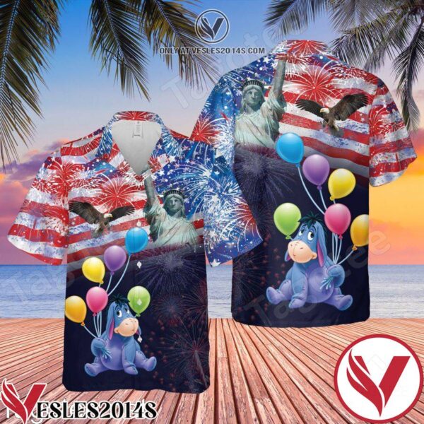 Eeyore Donkey Disney Us Flag Firework Hawaiian Shirt, Unique Gifts For Friends - Vesles2014S 1