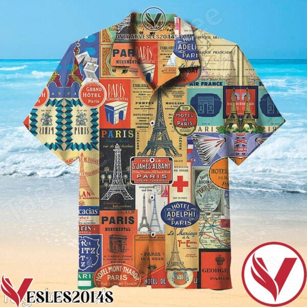 Eiffel Tower Poster Puzzle Vintage Hawaiian Shirt, Unique Gifts For Friends - Vesles2014S 1