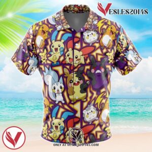 Electric Rodent Type Pokemon Pokemon Hawaiian Button Up Shirt, Perfect Gifts For Anime Lovers - Vesles2014S