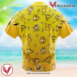 Electric Type Pattern Pokemon Hawaiian Button Up Shirt, Perfect Gifts For Anime Lovers - Vesles2014S 1