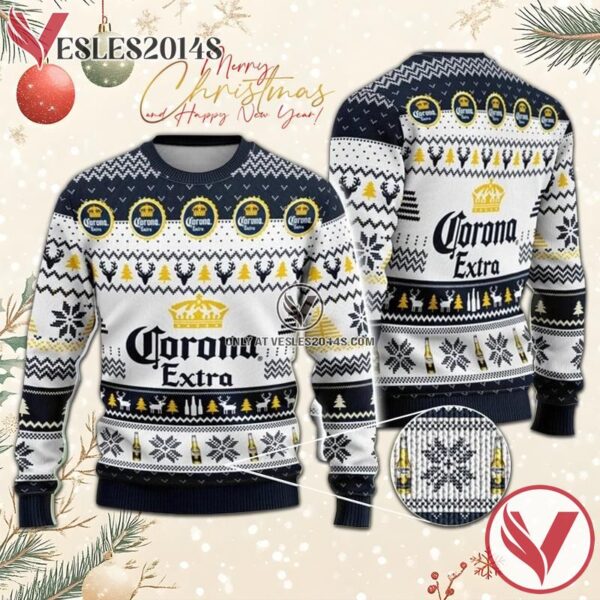 Elk Snowflake Pattern Corona Extra Christmas Ugly Sweater, Unique Winter Outfits For Fans - Vesles2014S  1