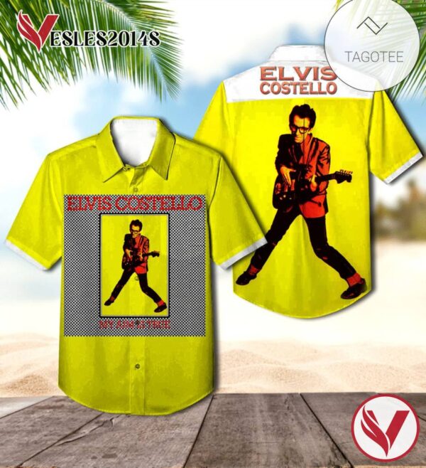 Elvis Costello My Aim Is True Album Cover Hawaiian Shirt, Best Gift For Music Lovers Vesles2014S