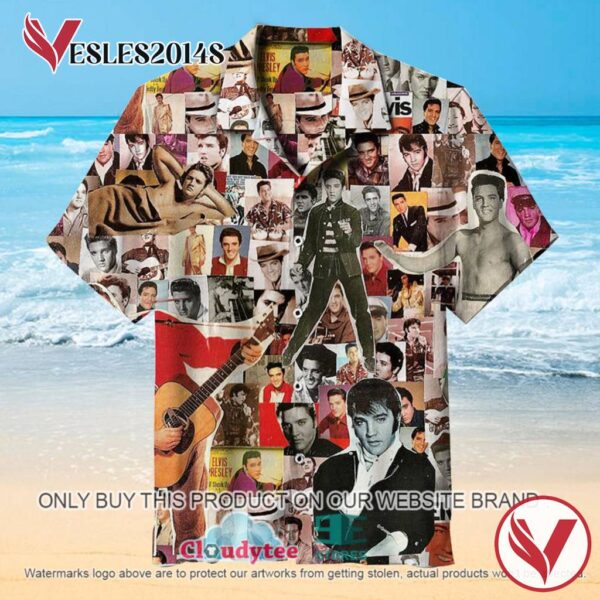 Elvis Presley Albums With Guitar Hawaiian Shirt, Best Gift For Music Lovers Vesles2014S