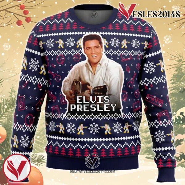 Elvis Presley Ugly Christmas Sweater, Unique Christmas Gift For Fans - Vesles2014S