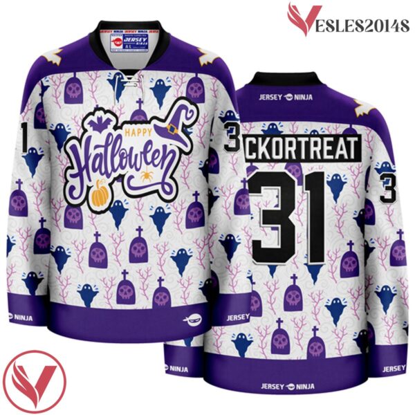 Emblazoned Ghosts Halloween Holiday Hockey Jersey - Vesles2014S