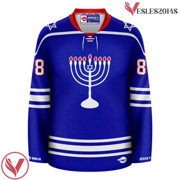 Emblazoned Menorah Hanukkah Holiday Hockey Jersey - Vesles2014S 2