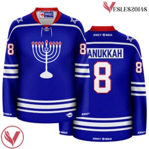 Emblazoned Menorah Hanukkah Holiday Hockey Jersey - Vesles2014S