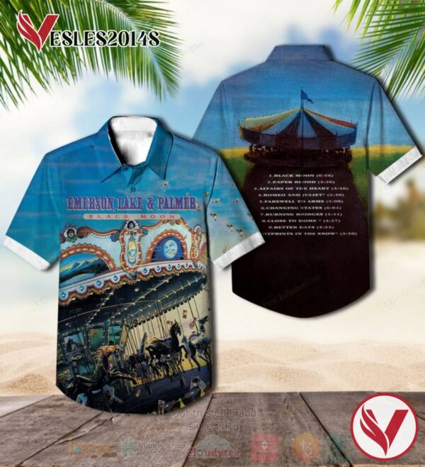 Emerson, Lake & Palmer Black Moon Album Hawaiian Shirt, Best Gift For Music Lovers Vesles2014S
