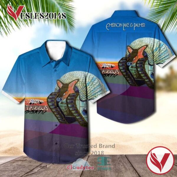 Emerson, Lake and Palmer Tarkus Blue Album Hawaiian Casual Shirt, Best Gift For Music Lovers Vesles2014S