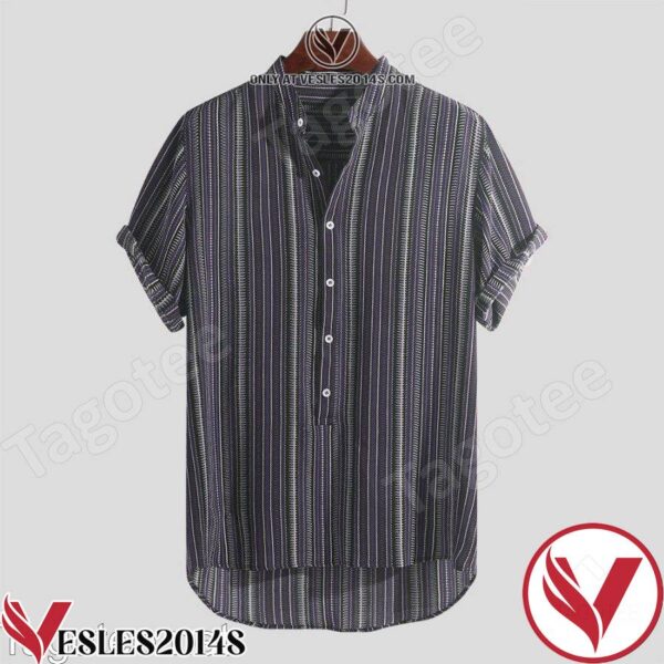 Ethnic Style Printed Vertical Stripe Hawaiian Shirt, Unique Gifts For Friends - Vesles2014S 1