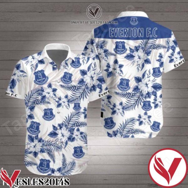 Everton Fc Navy Tropical Floral White Hawaiian Shirt, Unique Gifts For Friends - Vesles2014S 1