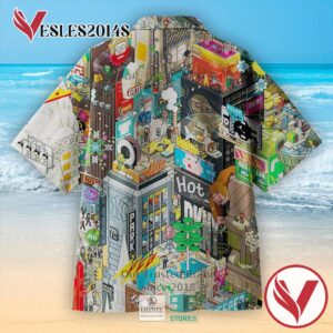 Explore the pixel style New York Times Square Casual Hawaiian Shirt, Best Gifts For Summer Vesles2014S 2