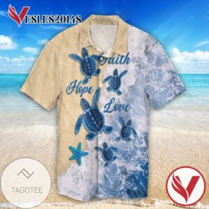 Faith Hope Love Turtle For Men And Women Graphic Print Short Sleeve Hawaiian Casual Shirt Vesles2014S