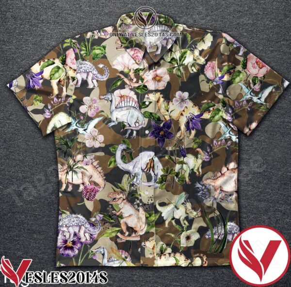 Family Dinosaur Flowers Brown Camo Hawaiian Shirt, Unique Gifts For Friends - Vesles2014S 1