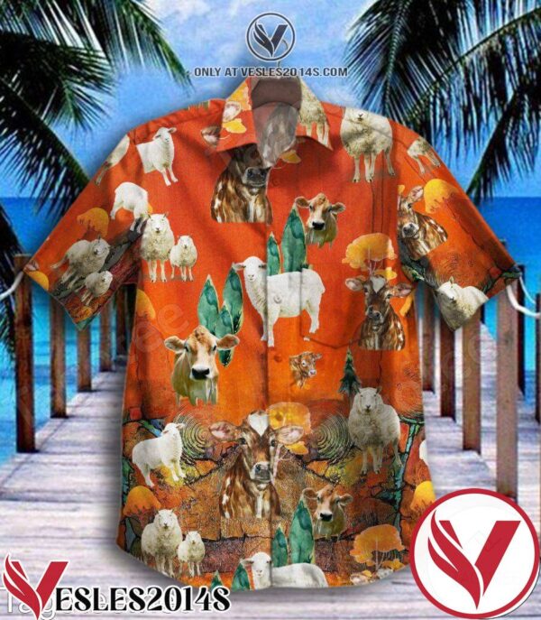 Farm Cow And Sheep Orange Hawaiian Shirt, Unique Gifts For Friends - Vesles2014S 1