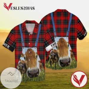 Farmer Life Cow For Men And Women Graphic Print Short Sleeve Hawaiian Casual Shirt Vesles2014S 1