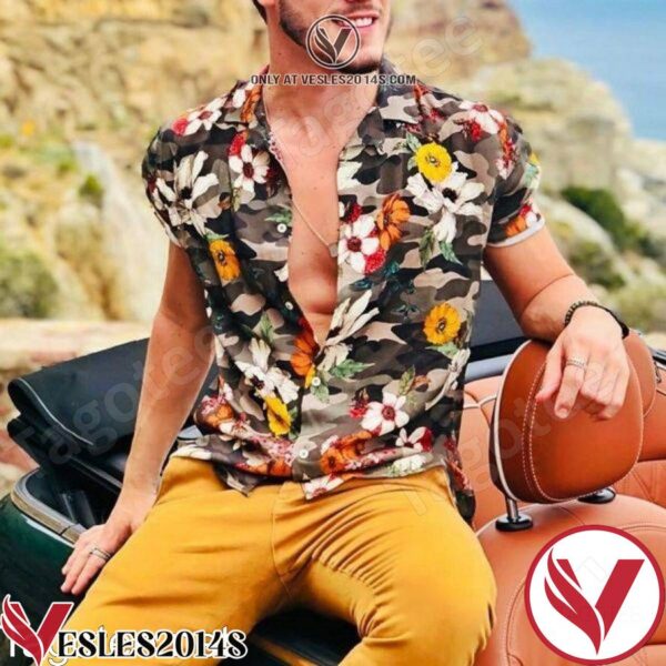 Fashion Casual Holiday Flowers Camo Printed Hawaiian Shirt, Unique Gifts For Friends - Vesles2014S 1