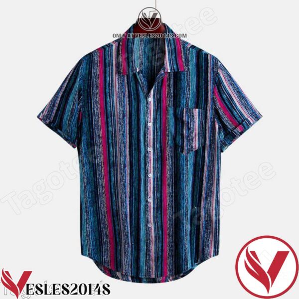 Fashion Colorful Striped Chest Pocket Design Hawaiian Shirt, Unique Gifts For Friends - Vesles2014S 1