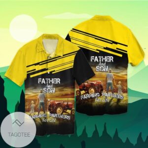Father's Day Father And Son Farming Partners For Life For Men And Women Graphic Print Short Sleeve Hawaiian Casual Shirt Vesles2014S 1