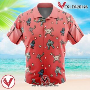 Fighting Type Pattern Pokemon Hawaiian Button Up Shirt, Perfect Gifts For Anime Lovers - Vesles2014S
