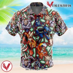 Fighting Type Pokemon Pokemon Hawaiian Button Up Shirt, Perfect Gifts For Anime Lovers - Vesles2014S