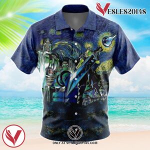 Final Fantasy 7 Starry Night Midgar Hawaiian Button Up Shirt, Perfect Gifts For Anime Lovers - Vesles2014S