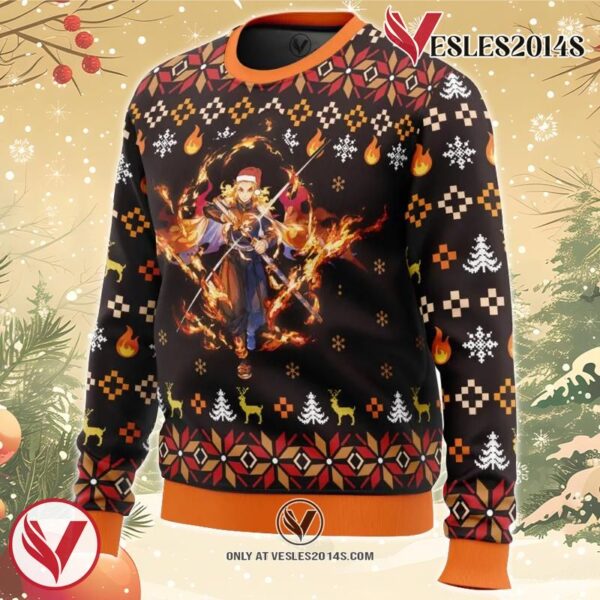 Fire Rengoku Demon Slayer Christmas Sweater 1