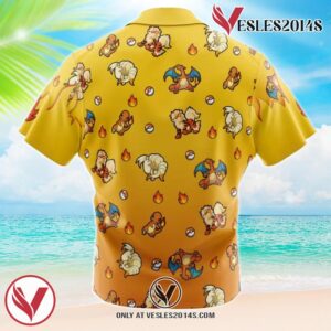 Fire Type Pattern Pokemon Hawaiian Button Up Shirt, Perfect Gifts For Anime Lovers - Vesles2014S 1