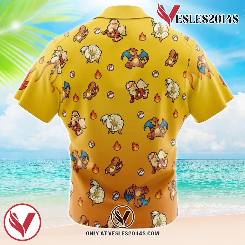 Fire Type Pattern Pokemon Hawaiian Button Up Shirt, Perfect Gifts For Anime Lovers - Vesles2014S 1