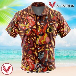 Fire Type Pokemon Pokemon Hawaiian Button Up Shirt, Perfect Gifts For Anime Lovers - Vesles2014S