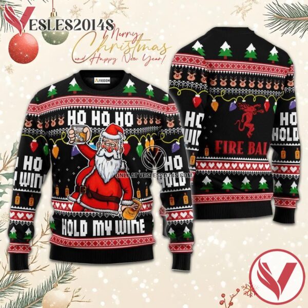 Fireball Black Hold My Wine Ugly Sweater, Unique Winter Outfits For Fans - Vesles2014S  1