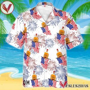 Fireball Whiskey American Flag Fireworks Hawaiian Shirt, Best Summer Gifts For Fans - Vesles2014S 1