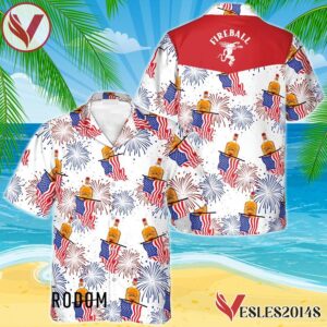 Fireball Whiskey American Flag Fireworks Hawaiian Shirt, Best Summer Gifts For Fans - Vesles2014S