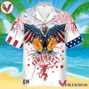 Fireball Whiskey Eagle Fireworks Independence Day Hawaiian Shirt, Best Summer Gifts For Fans - Vesles2014S 1