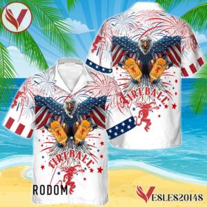 Fireball Whiskey Eagle Fireworks Independence Day Hawaiian Shirt, Best Summer Gifts For Fans - Vesles2014S