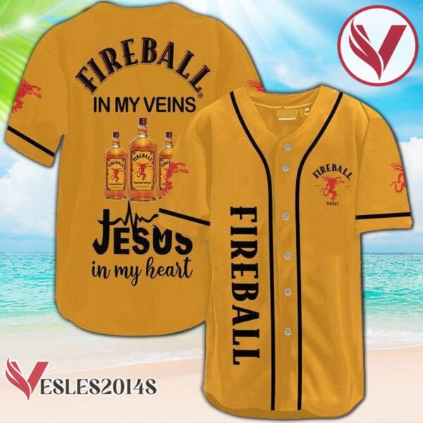 Fireball Whiskey In My Veins Baseball Jersey, Perfect Gifts For Fans - Vesles2014S