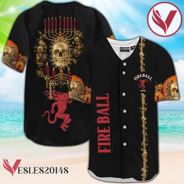Fireball Whisky Golden Skull And Pumpkin Baseball Jersey, Perfect Gifts For Fans - Vesles2014S