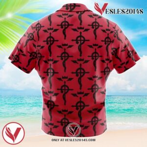Flamel’s Cross Fullmetal Alchemist Hawaiian Button Up Shirt, Perfect Gifts For Anime Lovers - Vesles2014S 1