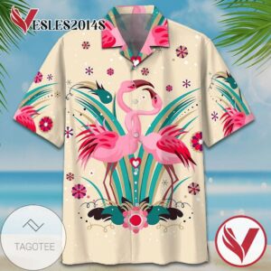 Flamigo Couple Print Short Sleeve Hawaiian Casual Shirt Vesles2014S 1