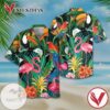 Flamingo And Parrot Tropical Flowers Print Short Sleeve Hawaiian Casual Shirt Vesles2014S