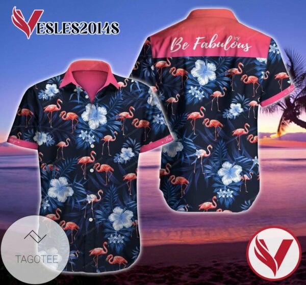 Flamingo Be Fabulous Hawaiian Graphic Print Short Sleeve Hawaiian Casual Shirt Vesles2014S 1