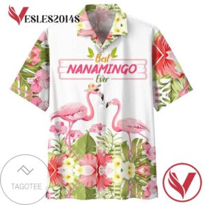 Flamingo Best Nanamingo Ever Tropical Flowers Print Short Sleeve Hawaiian Casual Shirt Vesles2014S 1
