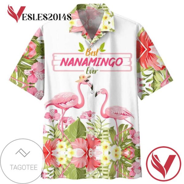 Flamingo Best Nanamingo Ever Tropical Flowers Print Short Sleeve Hawaiian Casual Shirt Vesles2014S 1