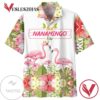 Flamingo Best Nanamingo Ever Tropical Flowers Print Short Sleeve Hawaiian Casual Shirt Vesles2014S