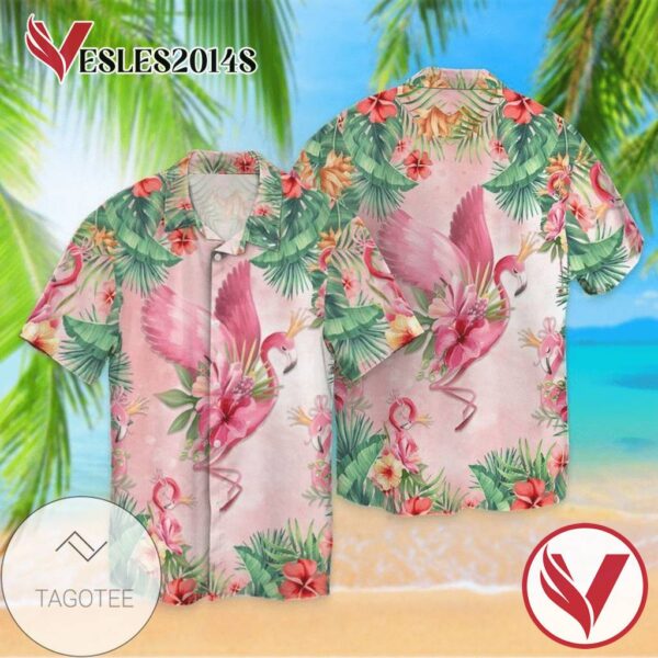 Flamingo Bird With Flowers For Men And Women Graphic Print Short Sleeve Hawaiian Casual Shirt Vesles2014S 1