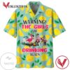 Flamingo Camping Warning The Girls Are Drinking Again Print Short Sleeve Hawaiian Casual Shirt Vesles2014S